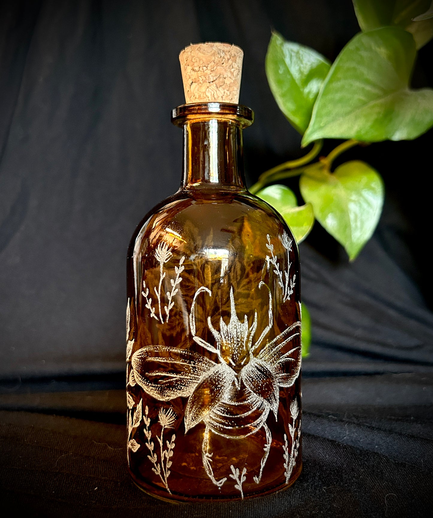 Rhinoceros Beetle Hand-Etched Bottle