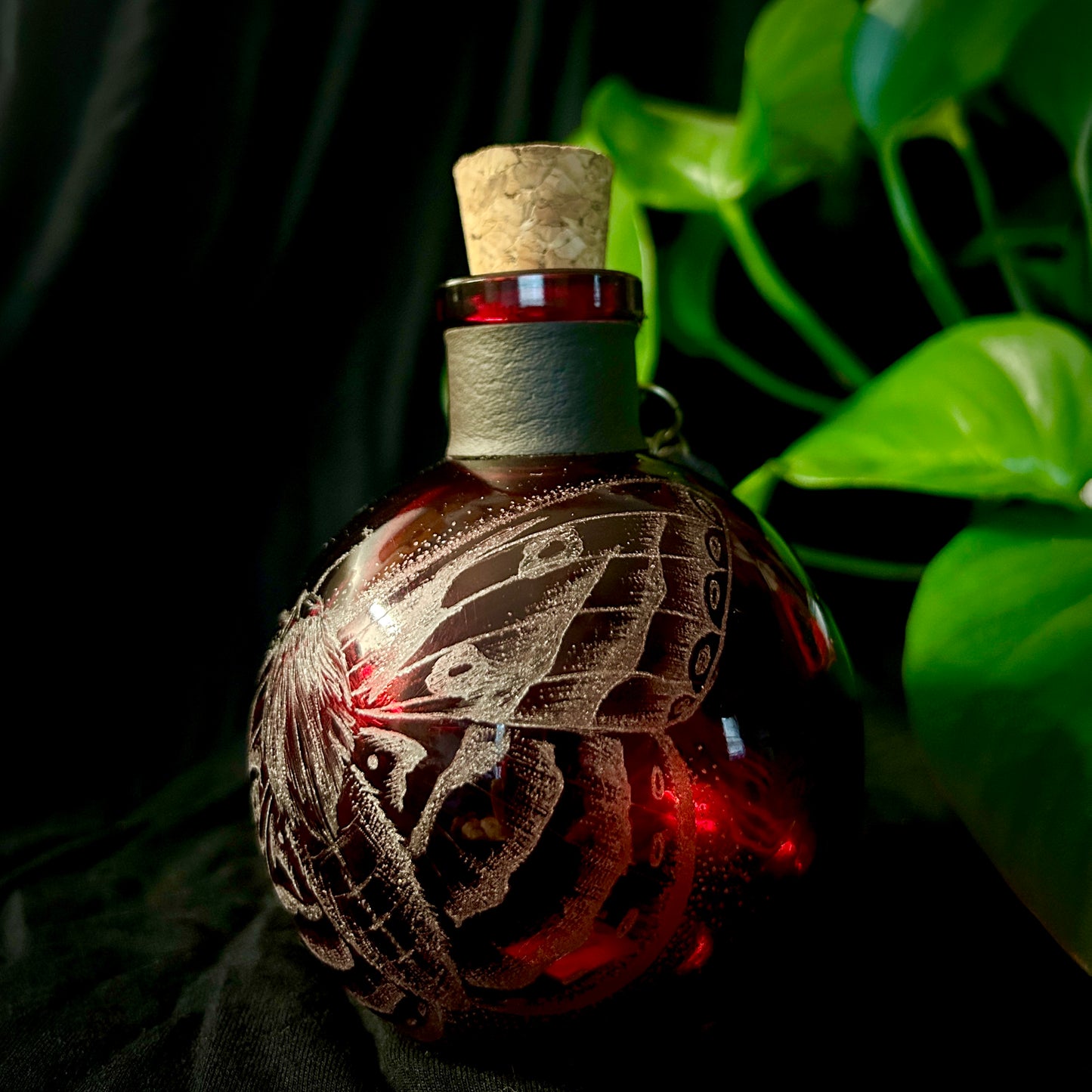 Red Moth Hand-etched Bottle