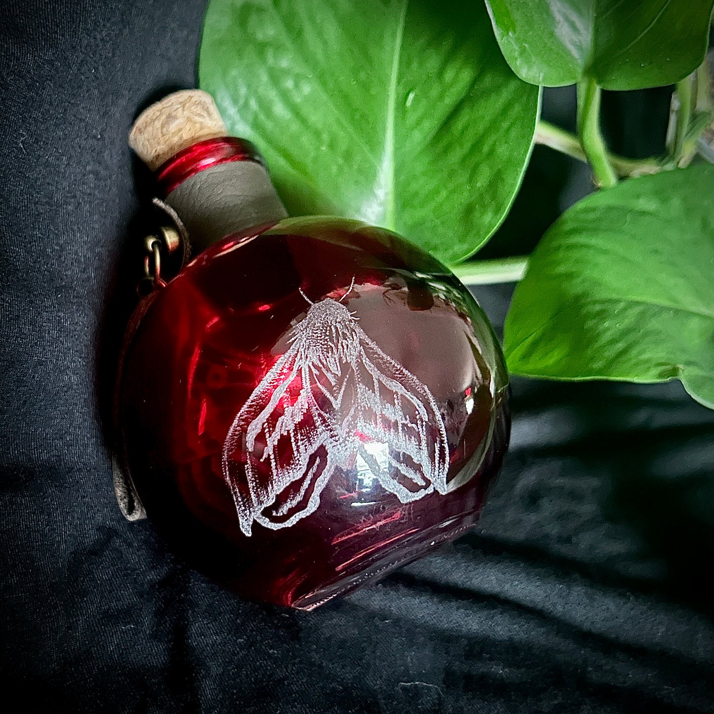 Red Moth Hand-etched Bottle