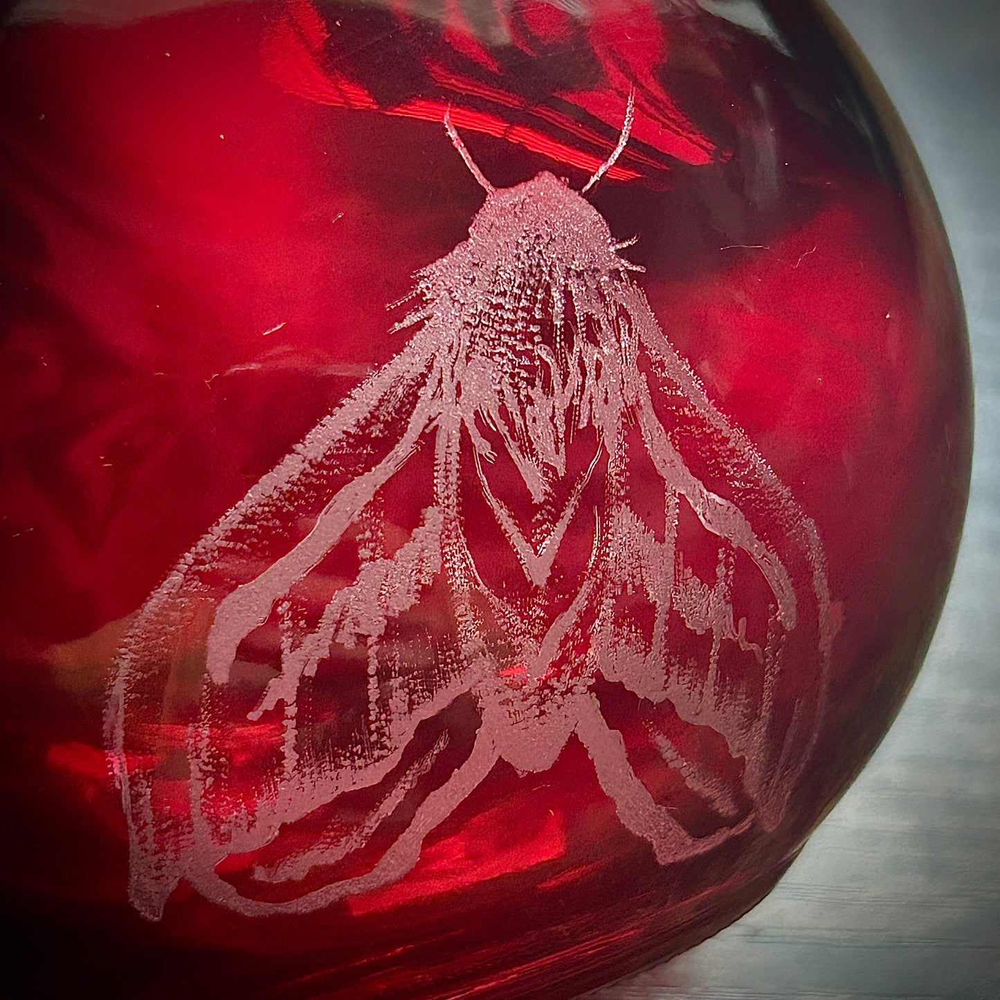 Red Moth Hand-etched Bottle