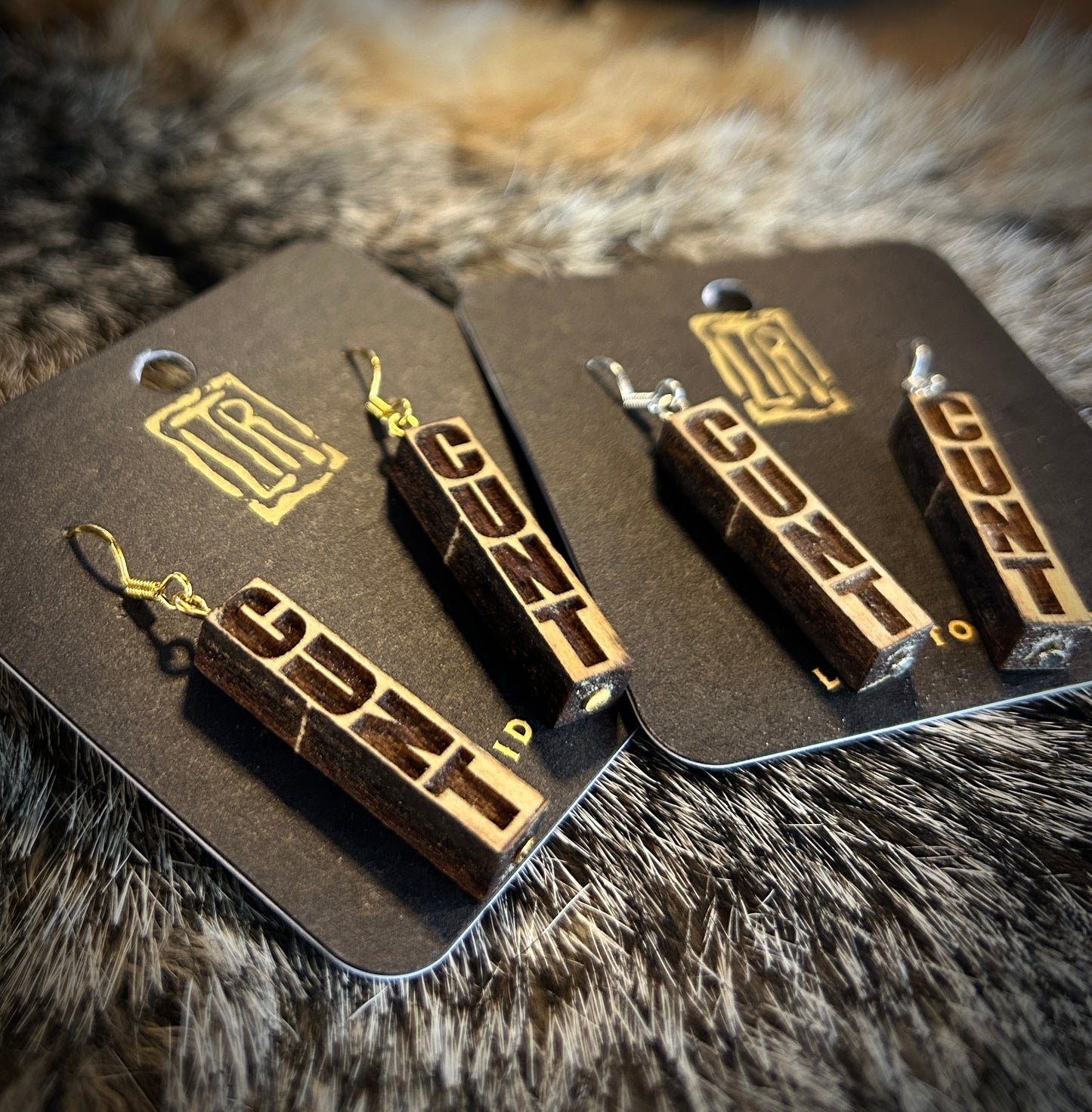 Cunt wood earrings