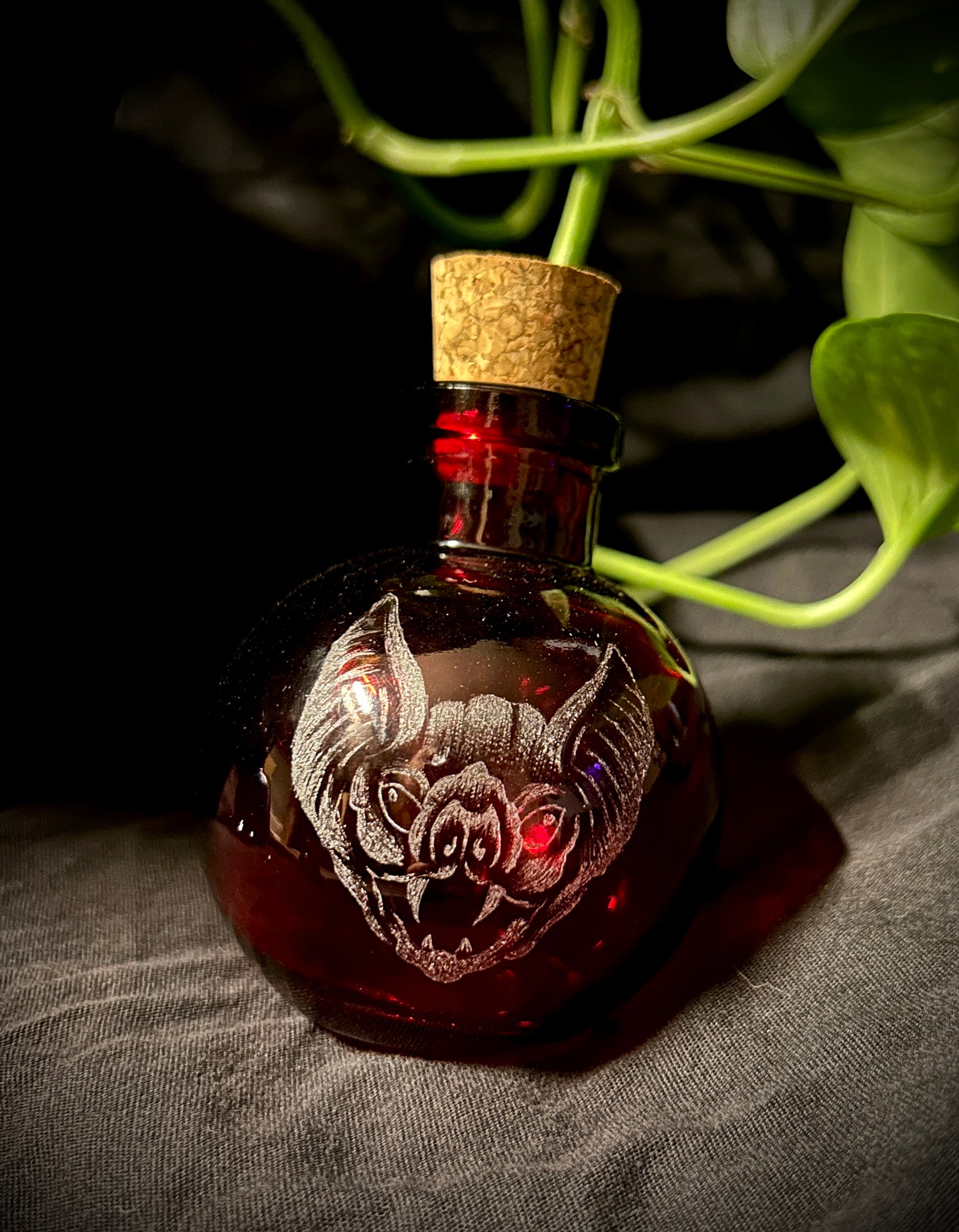 Vampire Bat Hand-Etched Bottle
