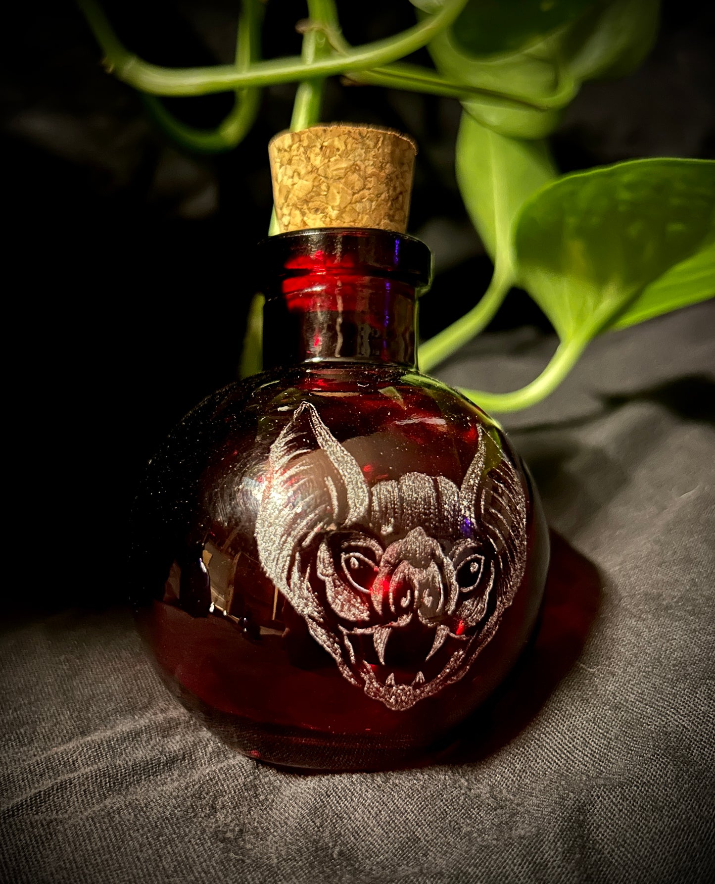 Vampire Bat Hand-Etched Bottle