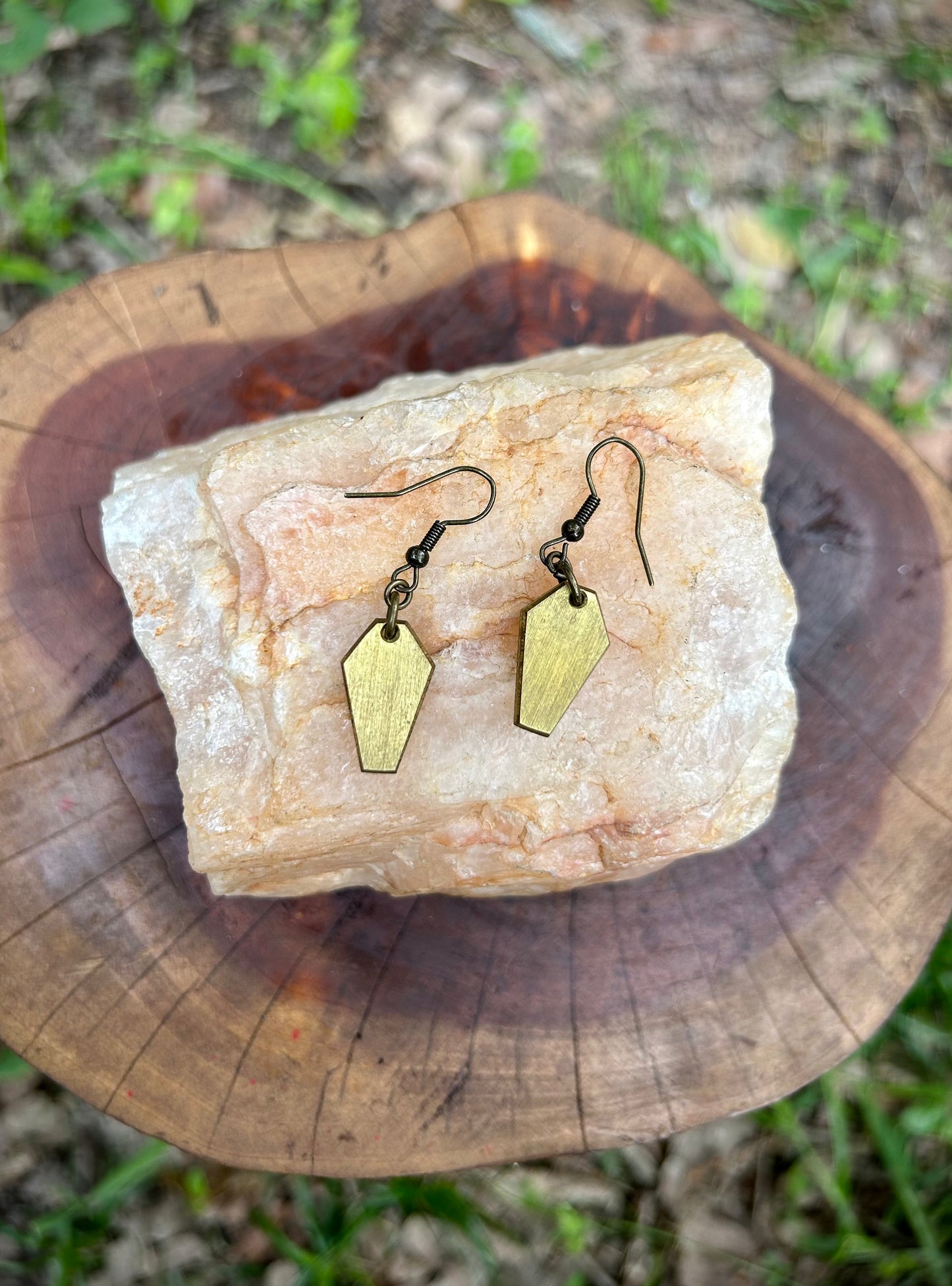 Brass Coffin Earrings