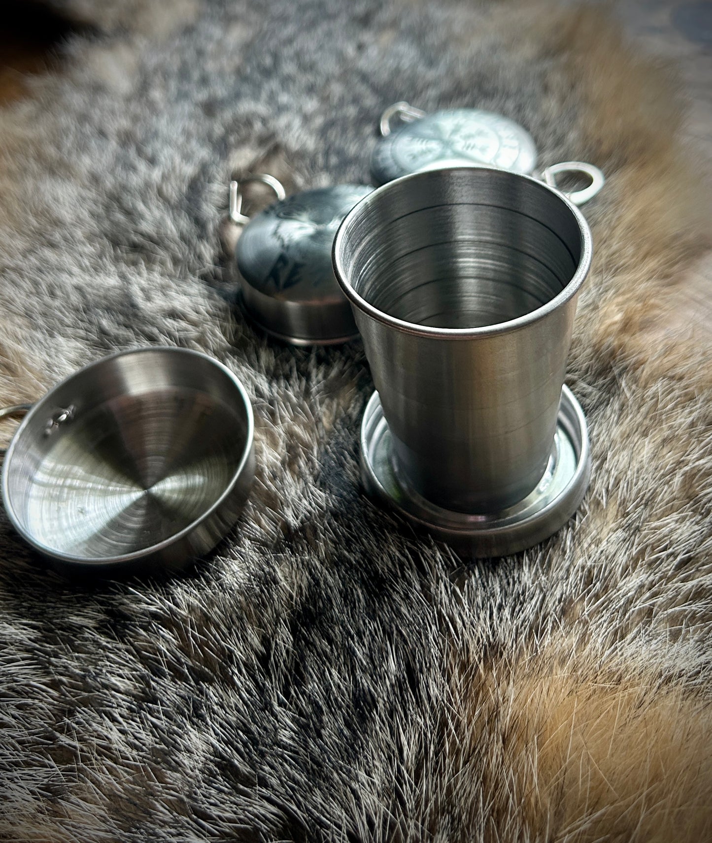 Collapsible etched keychain shot glass
