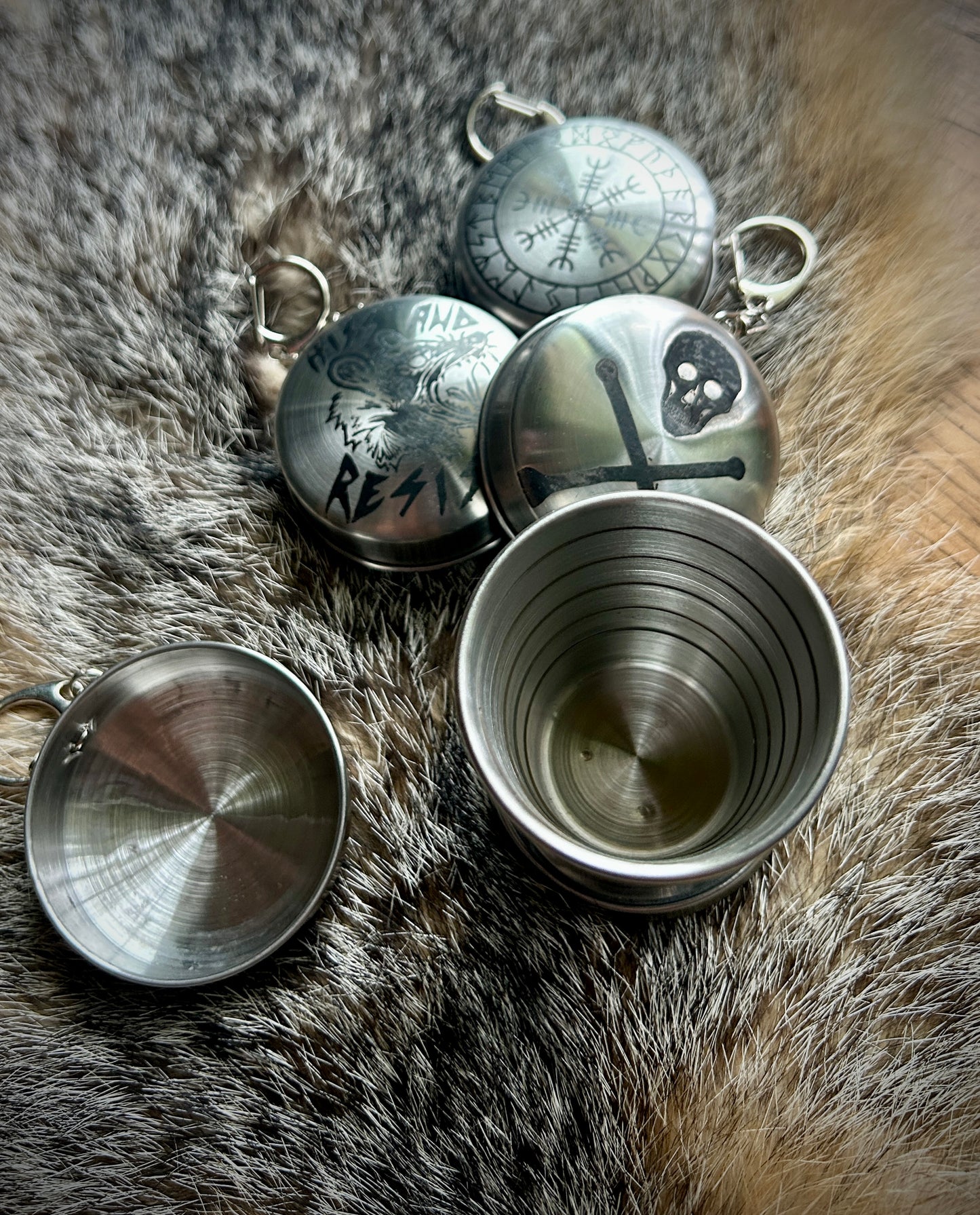 Collapsible etched keychain shot glass