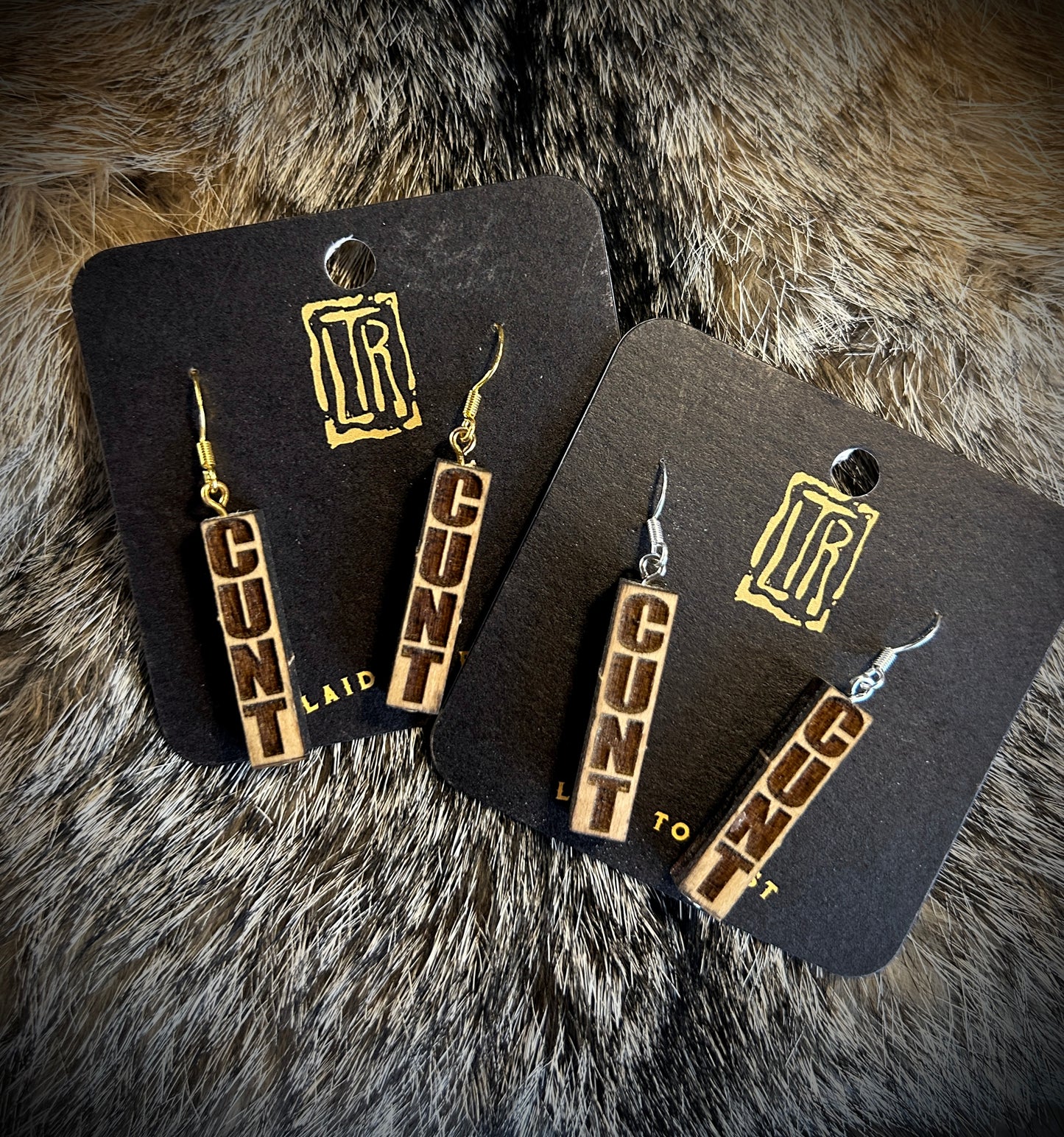 Cunt wood earrings
