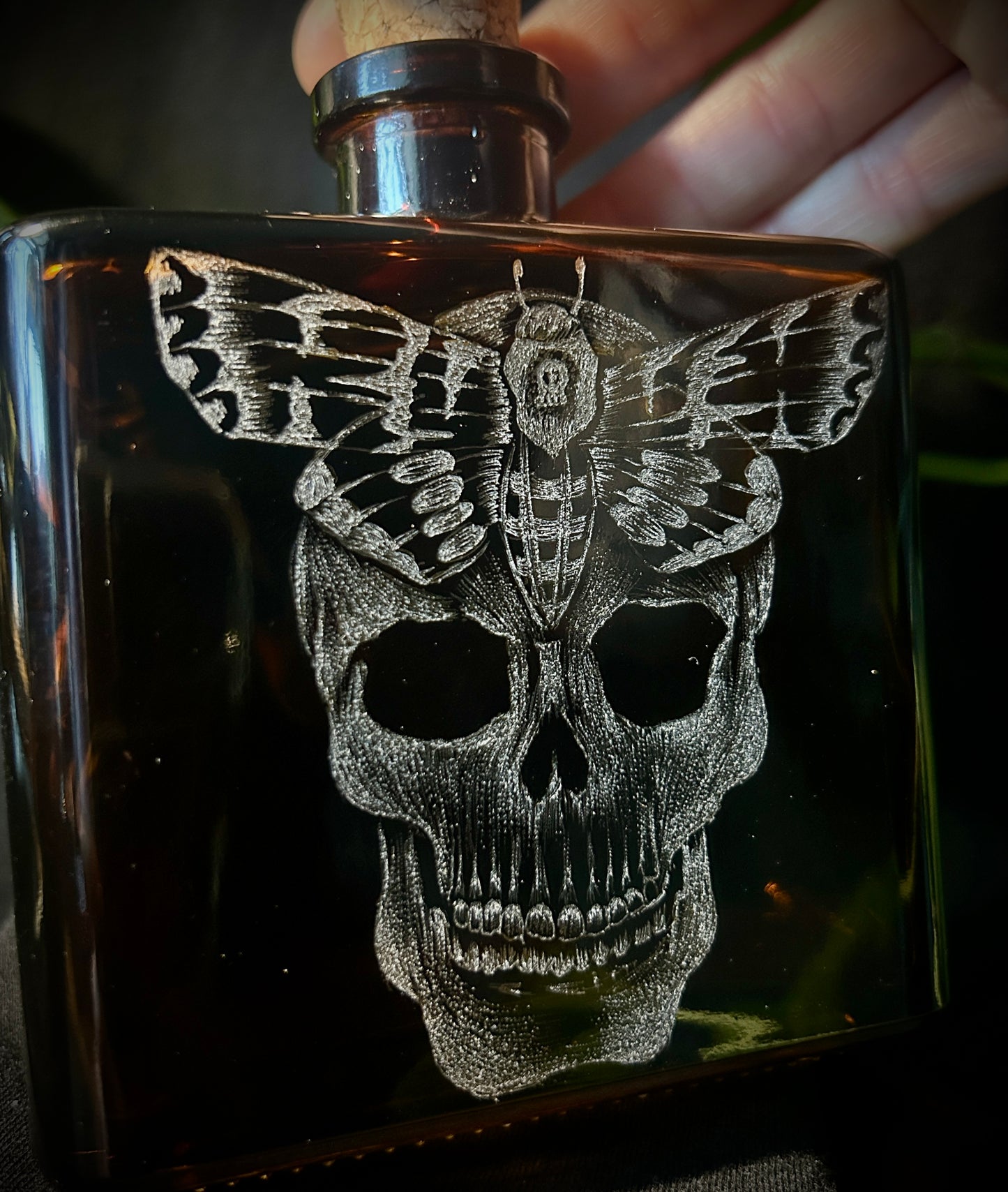 Death Moth hand-etched bottle
