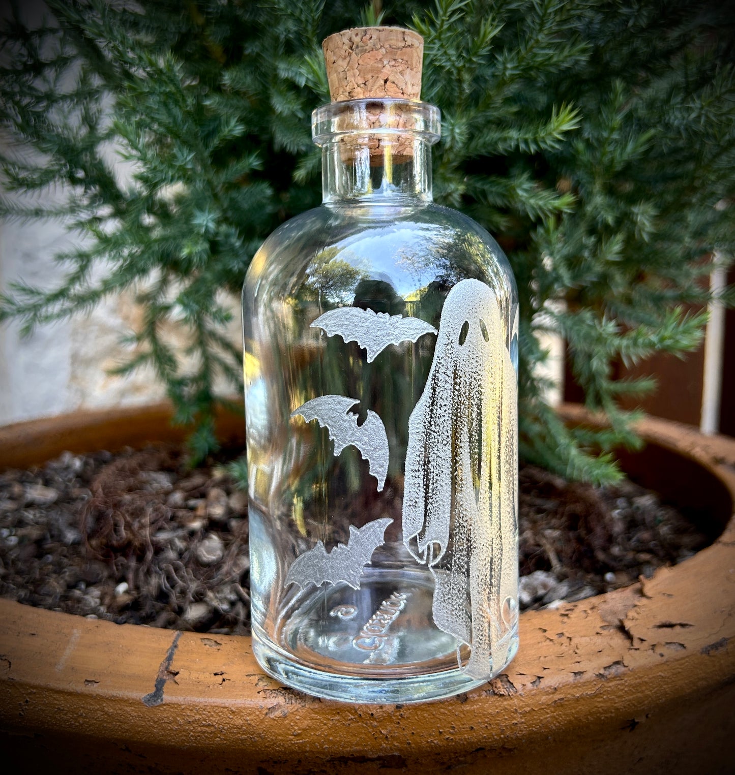 Spooky Ghost hand etched bottle