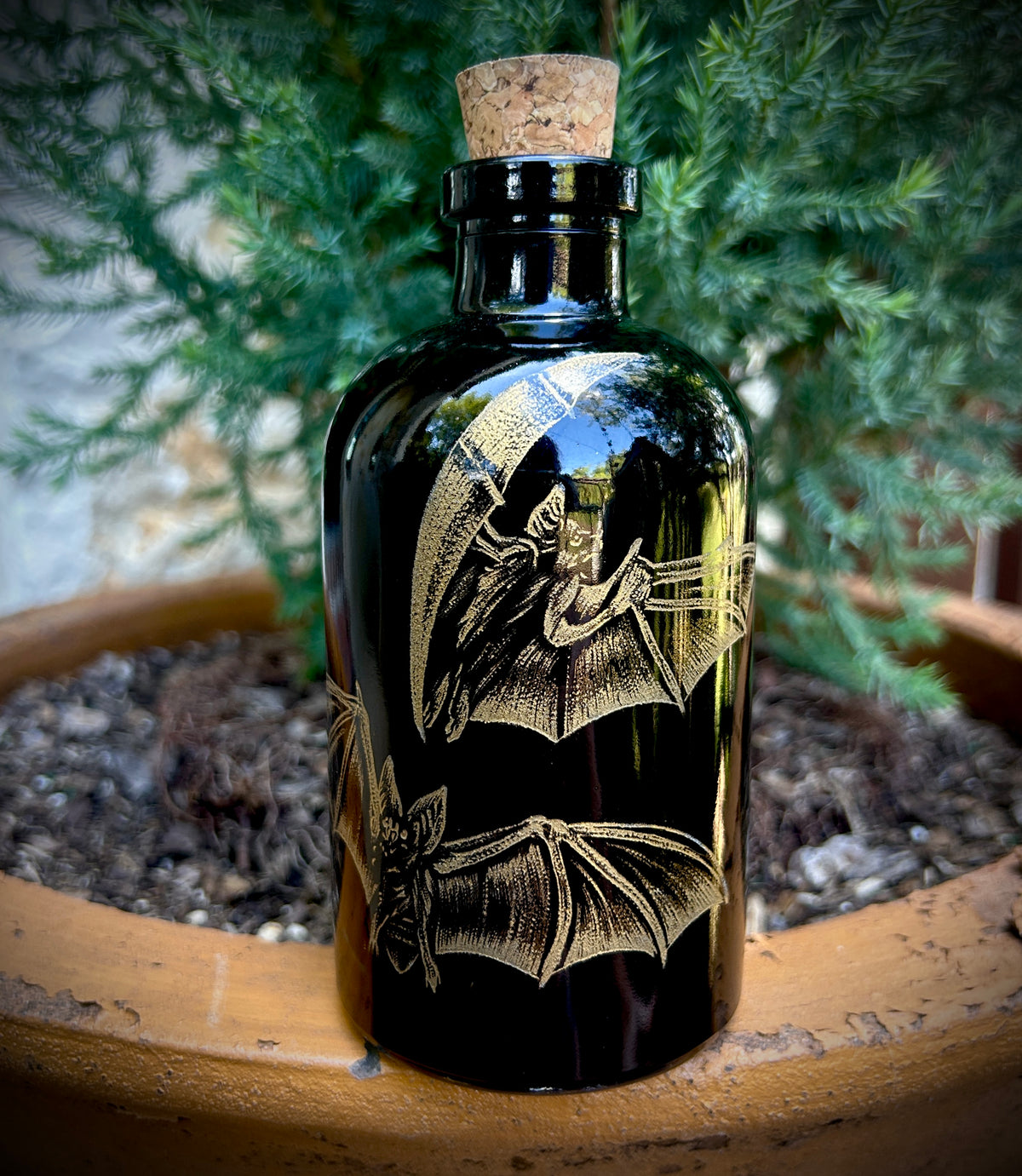 Halloween hand etched bottle