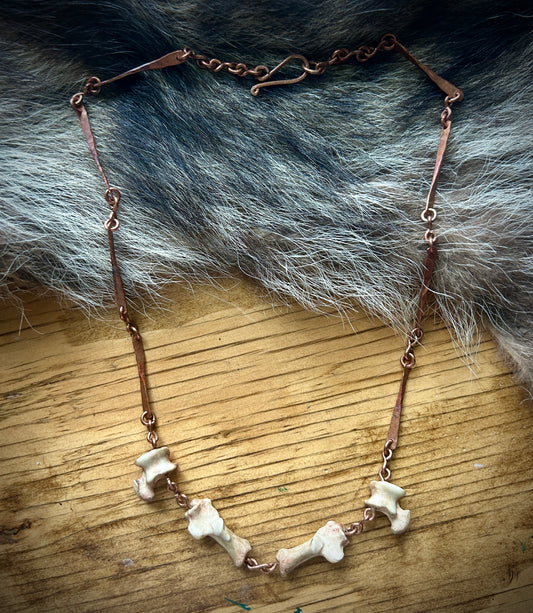 Raccoon bone and copper Necklace