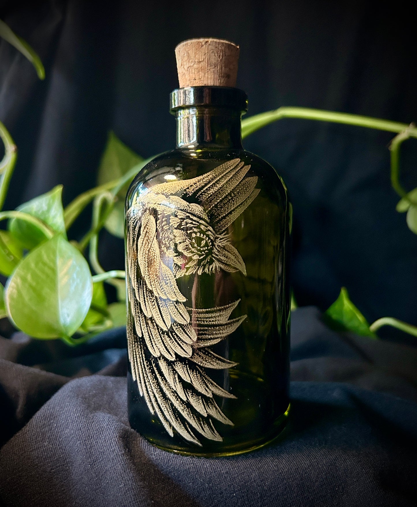 Raven Hand-etched bottle