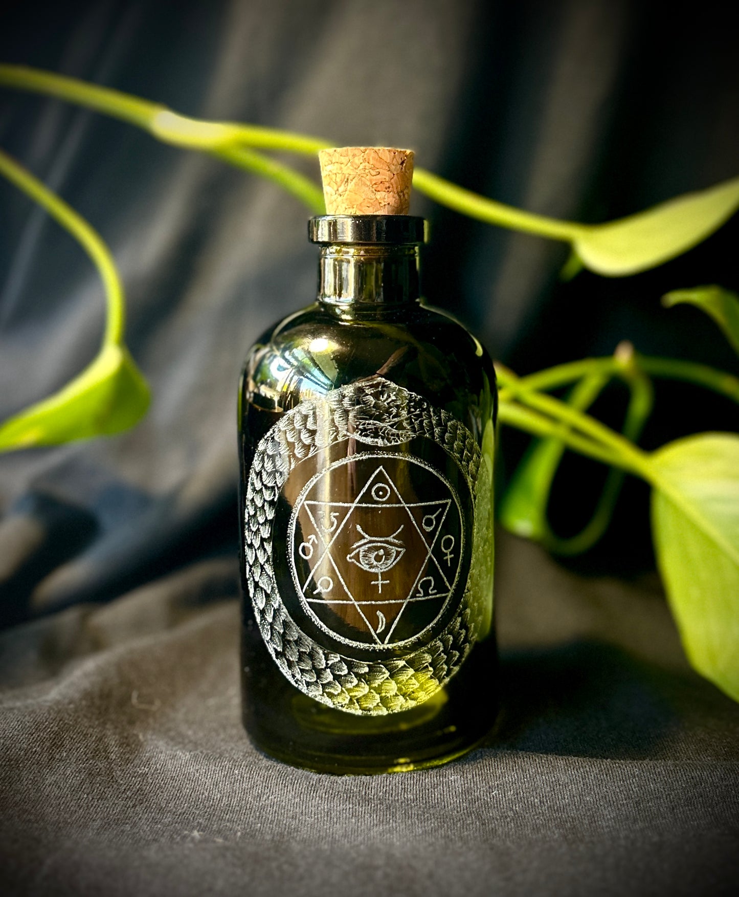 Ouroboros Hand etched bottle
