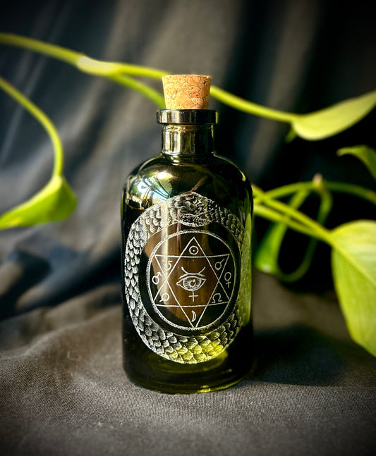 Ouroboros Hand etched bottle