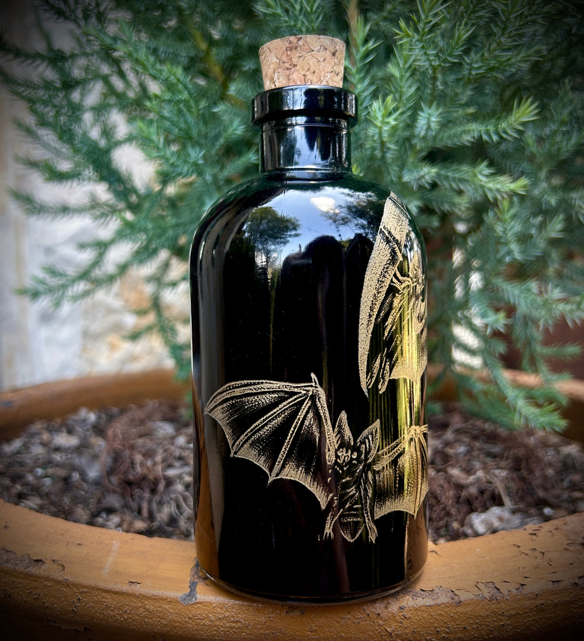 Halloween hand etched bottle