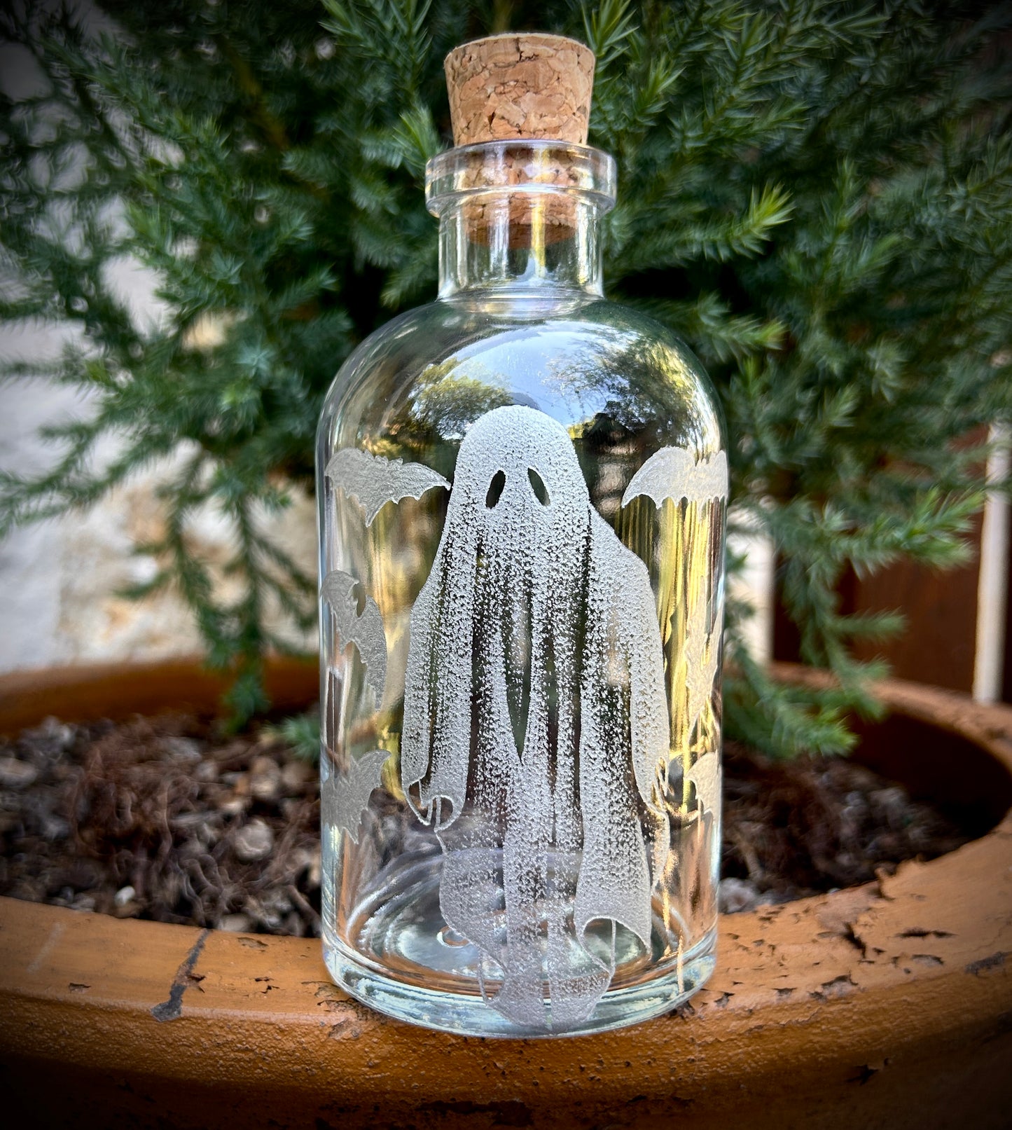 Spooky Ghost hand etched bottle