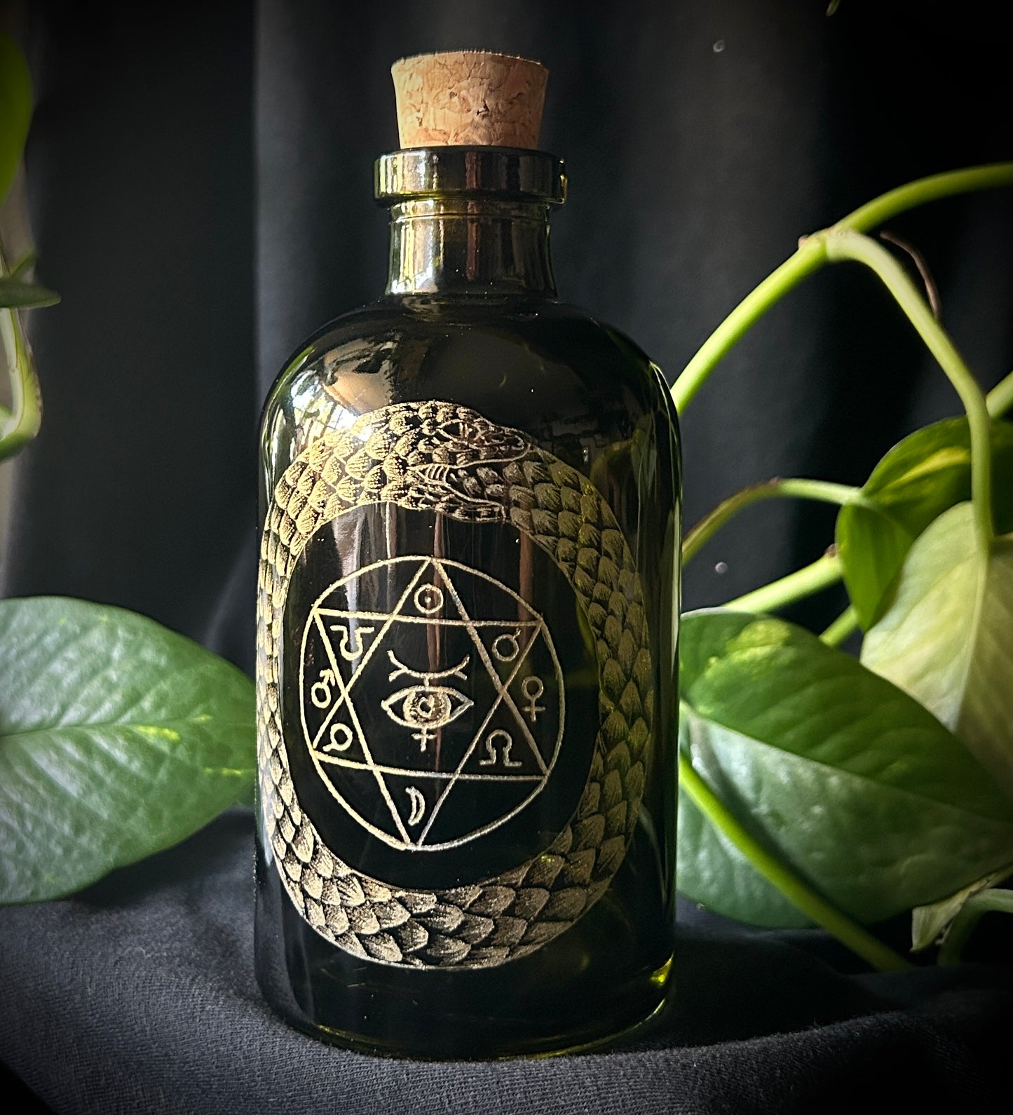 Ouroboros Hand etched bottle