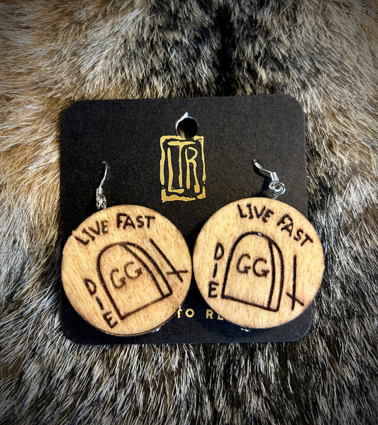 GG Allin Live Fast Tattoo wood earrings