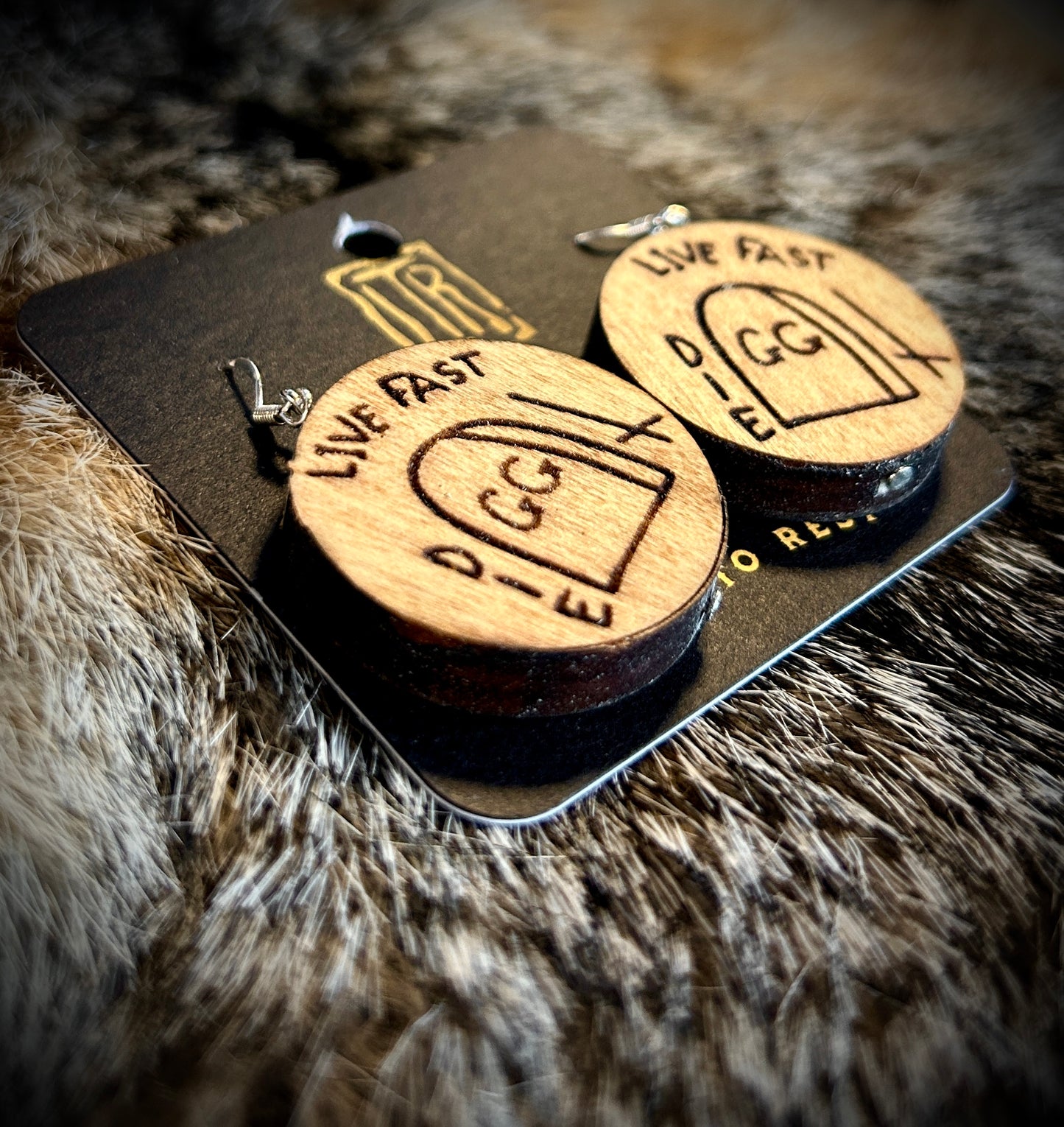 GG Allin Live Fast Tattoo wood earrings