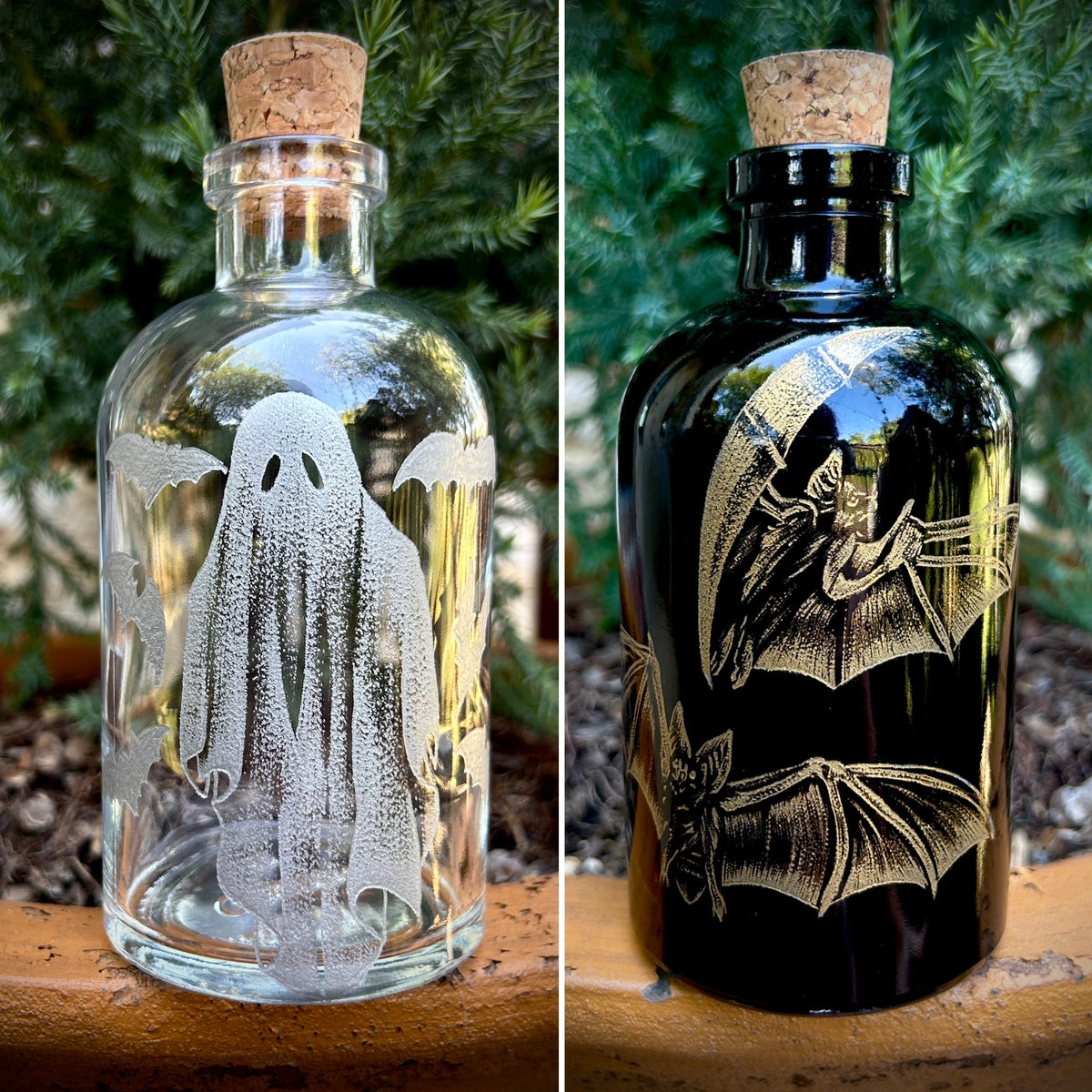 Halloween hand etched bottle