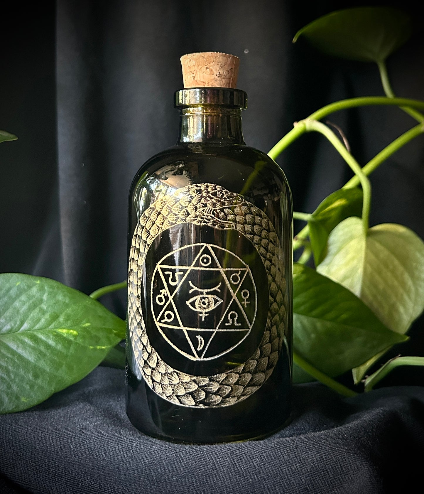 Ouroboros Hand etched bottle
