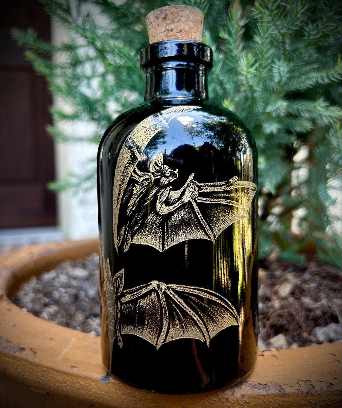Halloween hand etched bottle