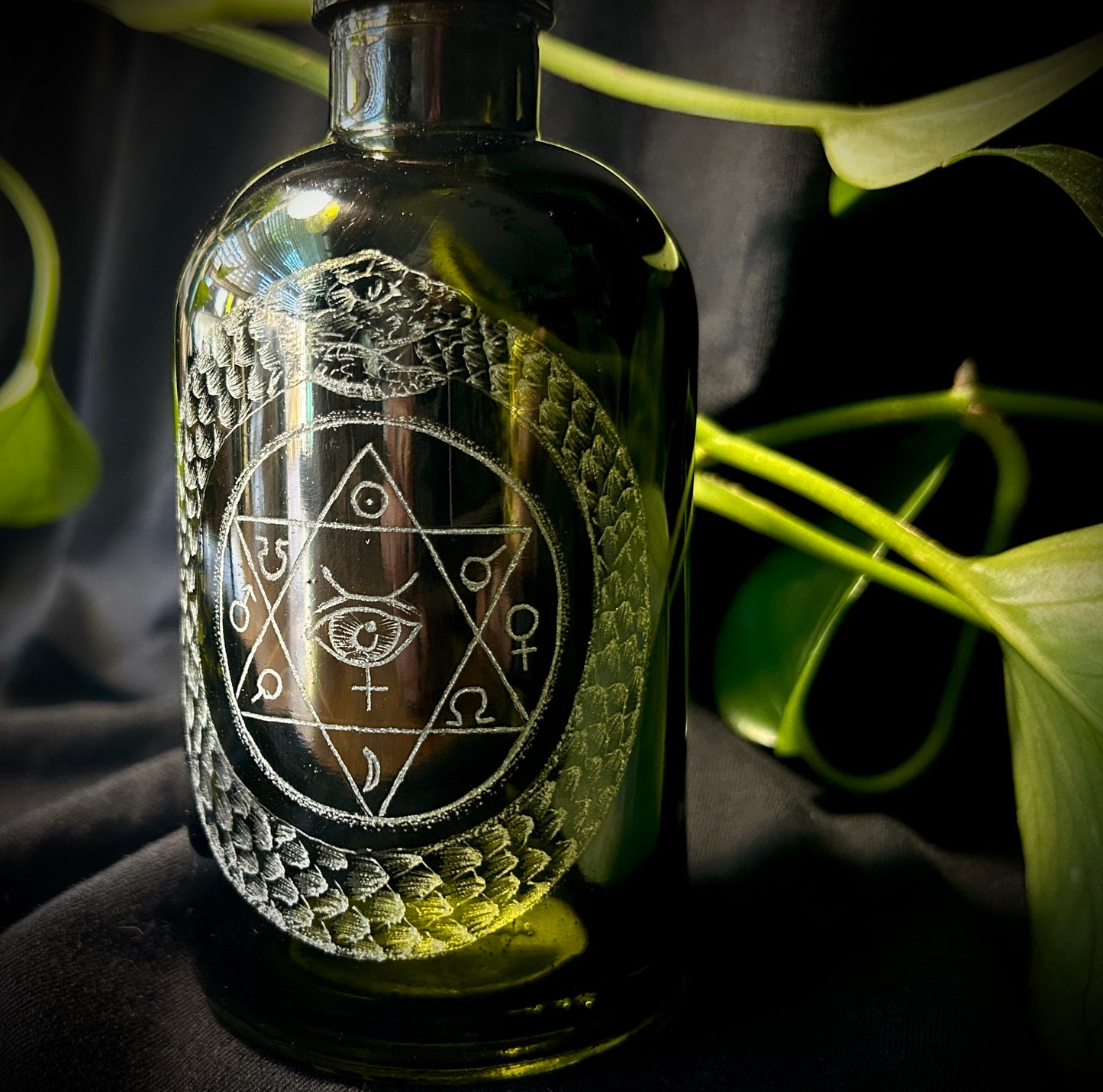 Ouroboros Hand etched bottle