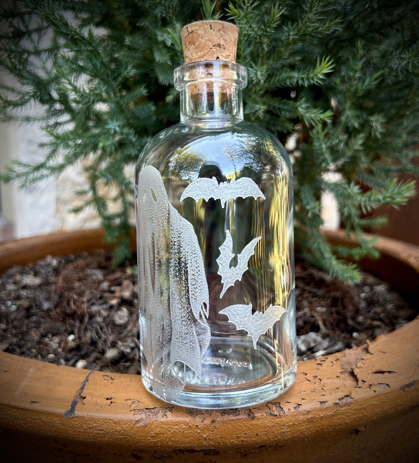 Spooky Ghost hand etched bottle