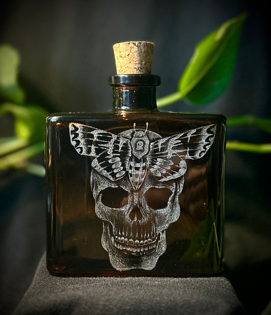 Death Moth hand-etched bottle
