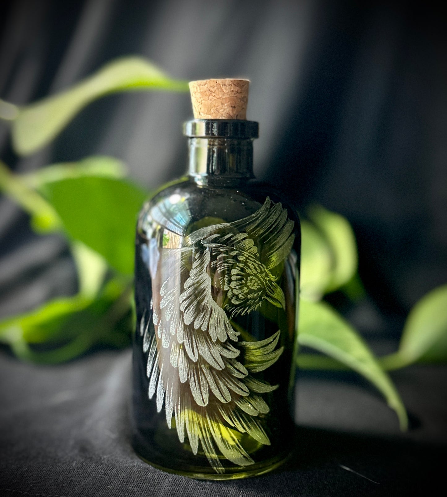 Raven Hand-etched bottle