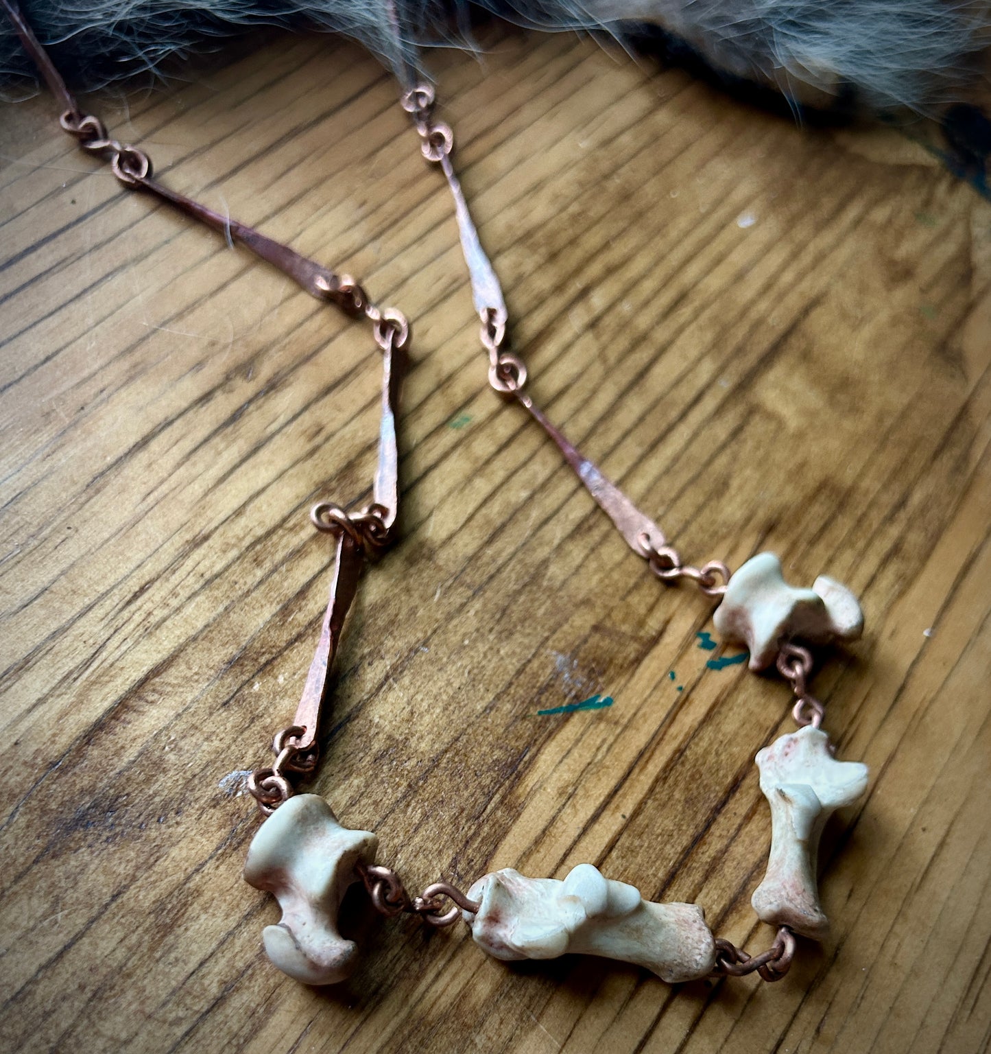 Raccoon bone and copper Necklace