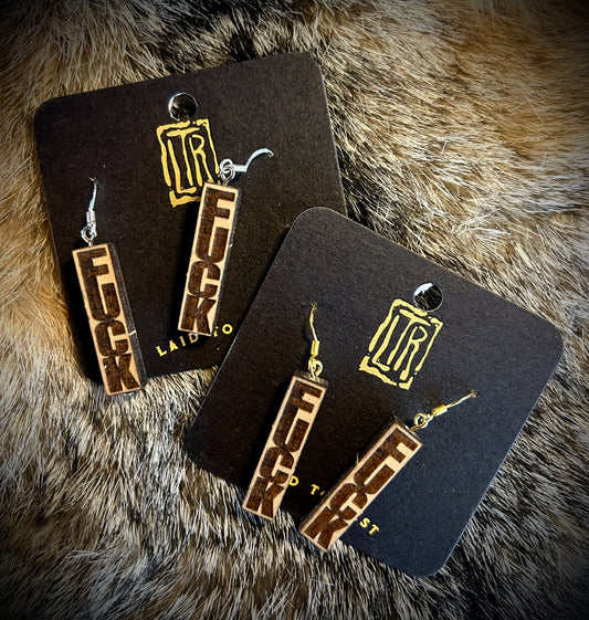 Fuck wood earrings