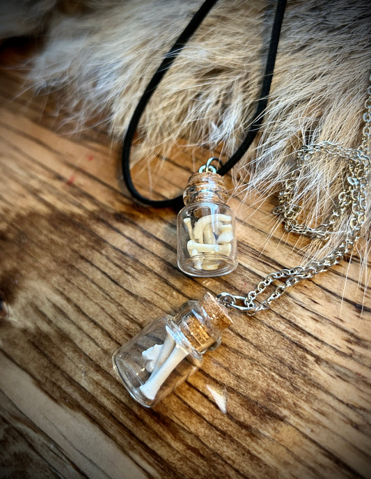 Curio bottle with bones pendant