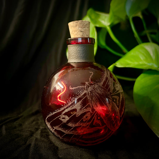 Red Moth Hand-etched Bottle