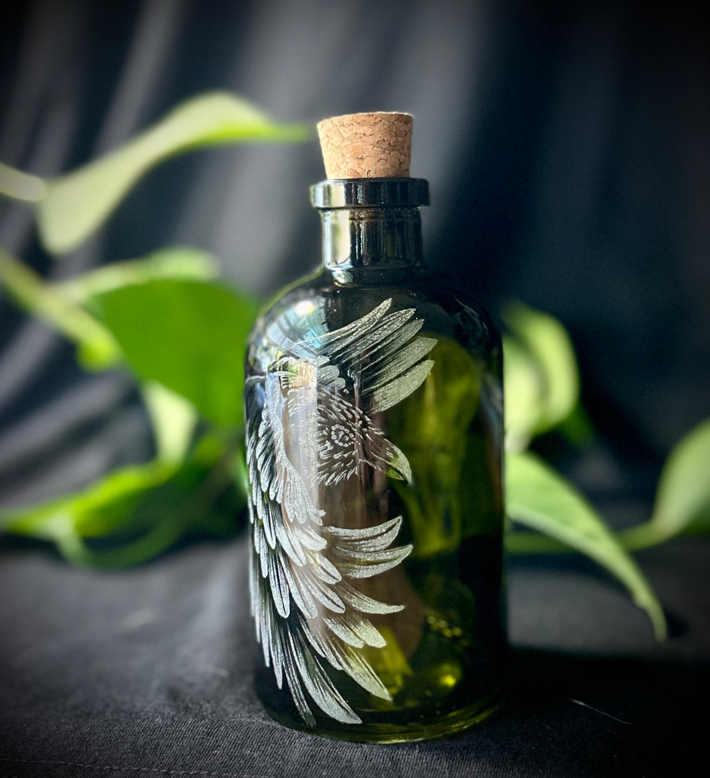 Raven Hand-etched bottle