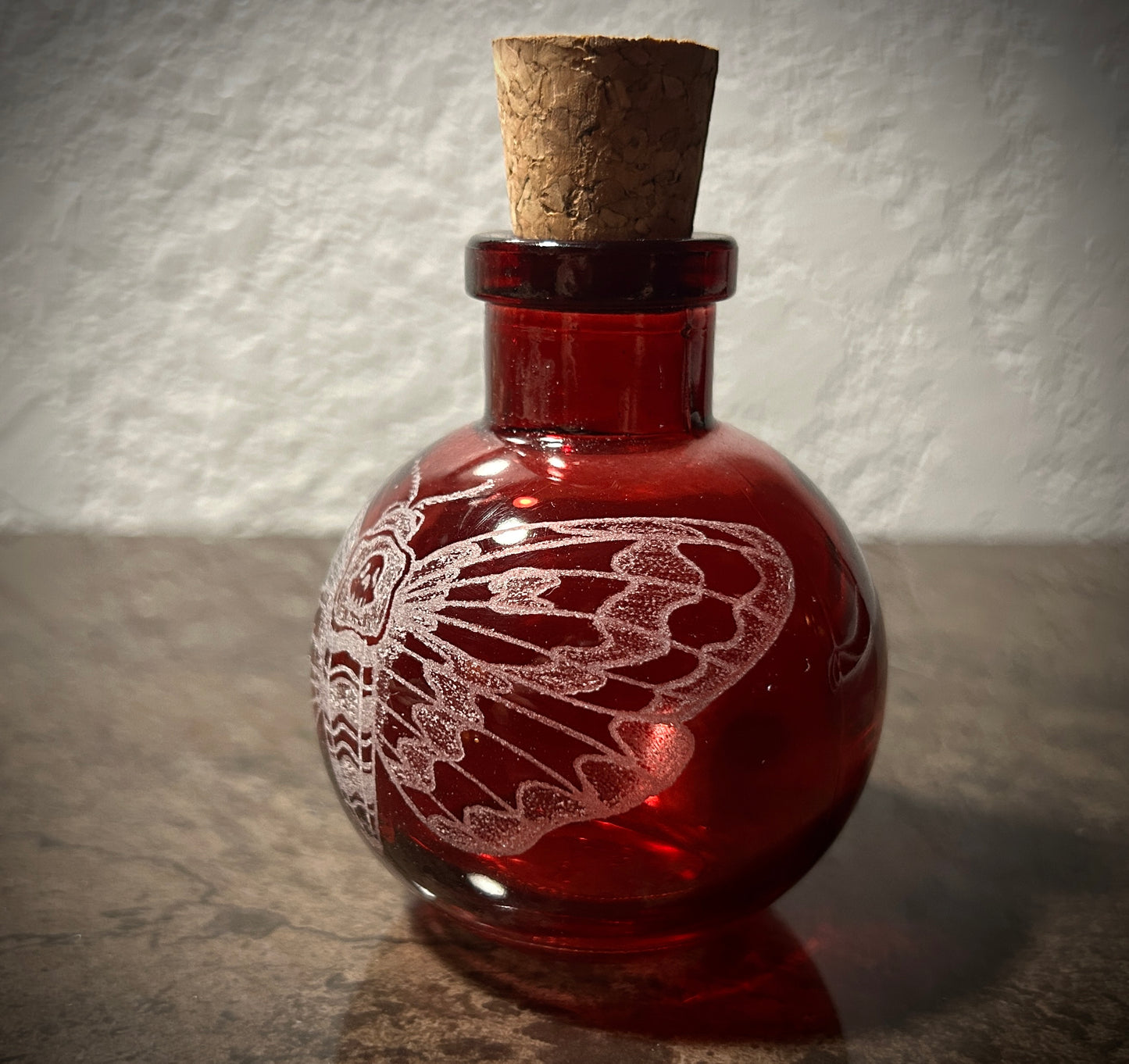 Death's-head Hawkmoth hand-etched bottle