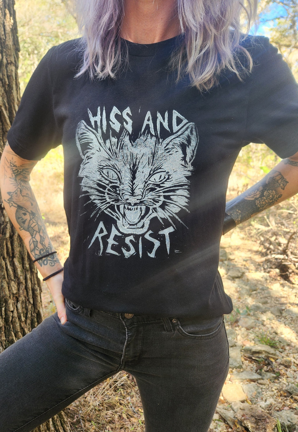 Cat Hiss and Resist Adult Unisex Tee