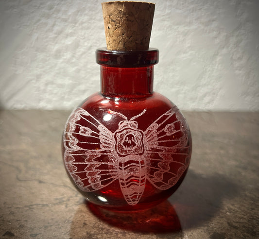 Death's-head Hawkmoth hand-etched bottle