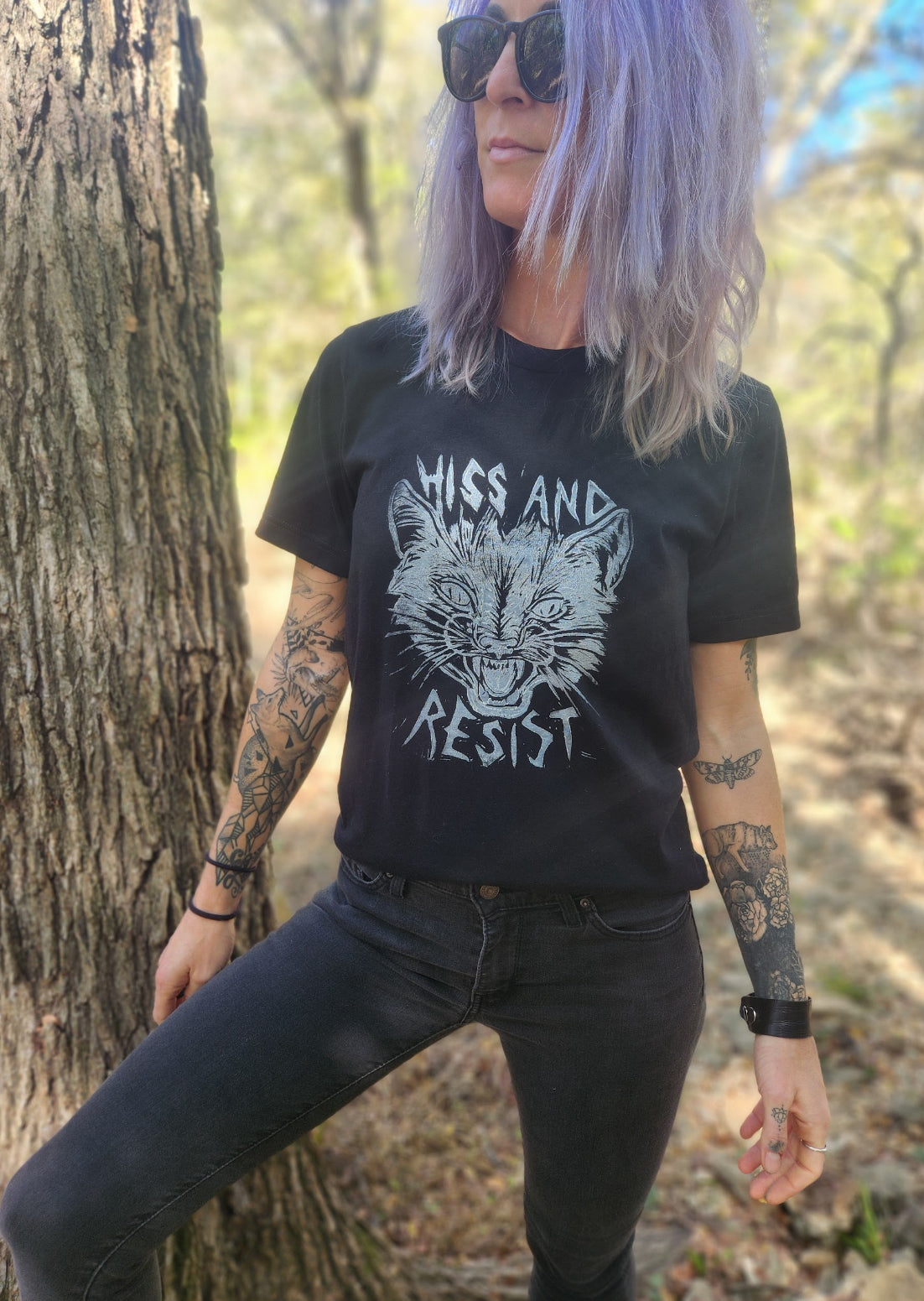 Cat Hiss and Resist Adult Unisex Tee