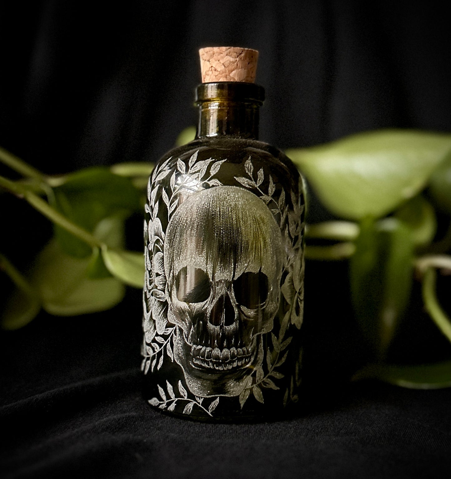 Human Skull Hand-etched Bottle