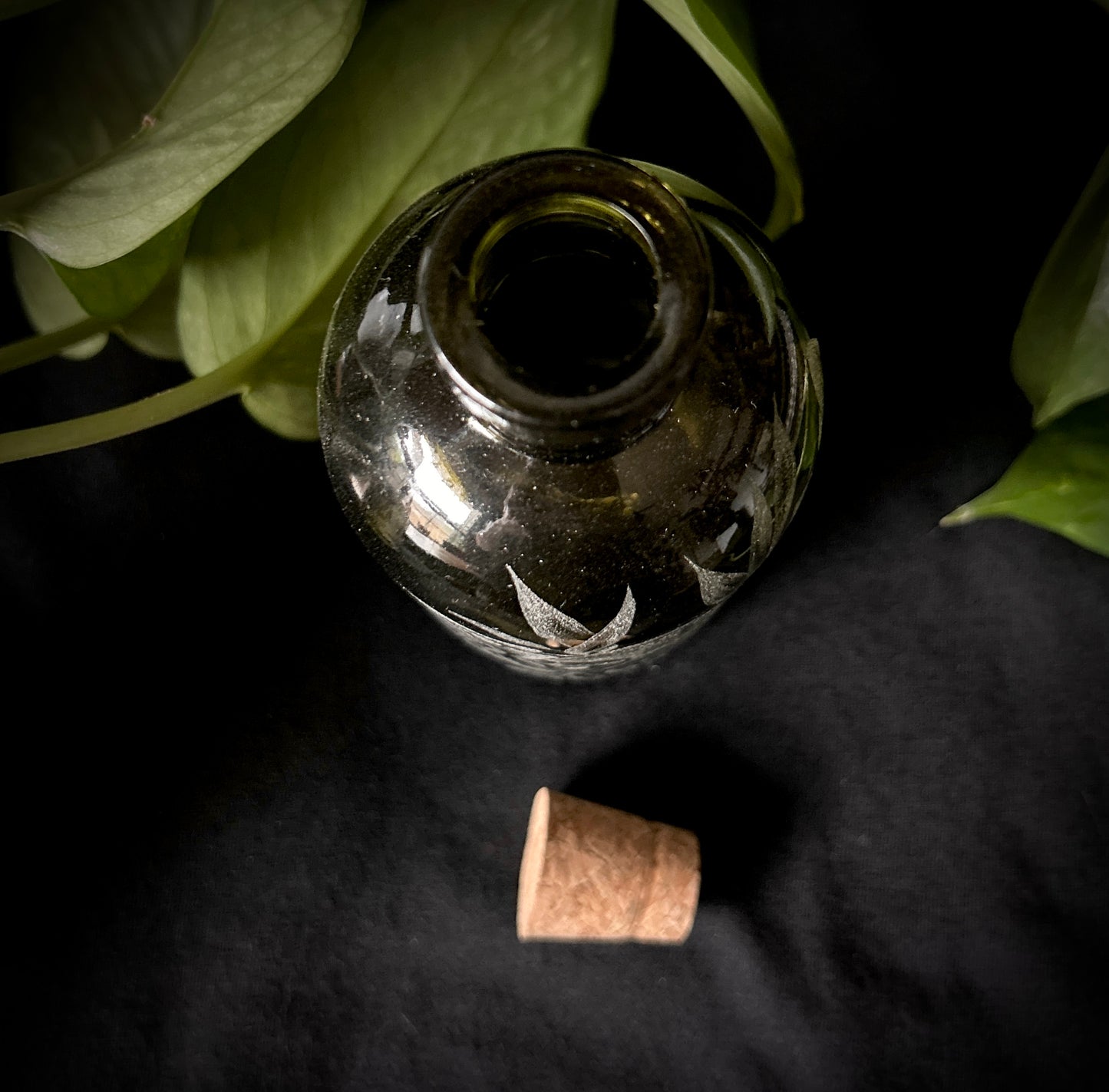 Cat Skull Hand-Etched Bottle