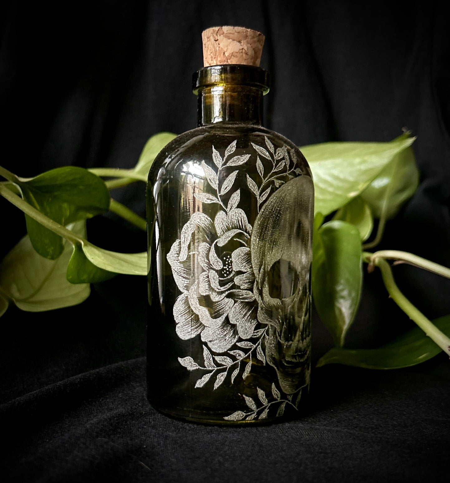 Human Skull Hand-etched Bottle