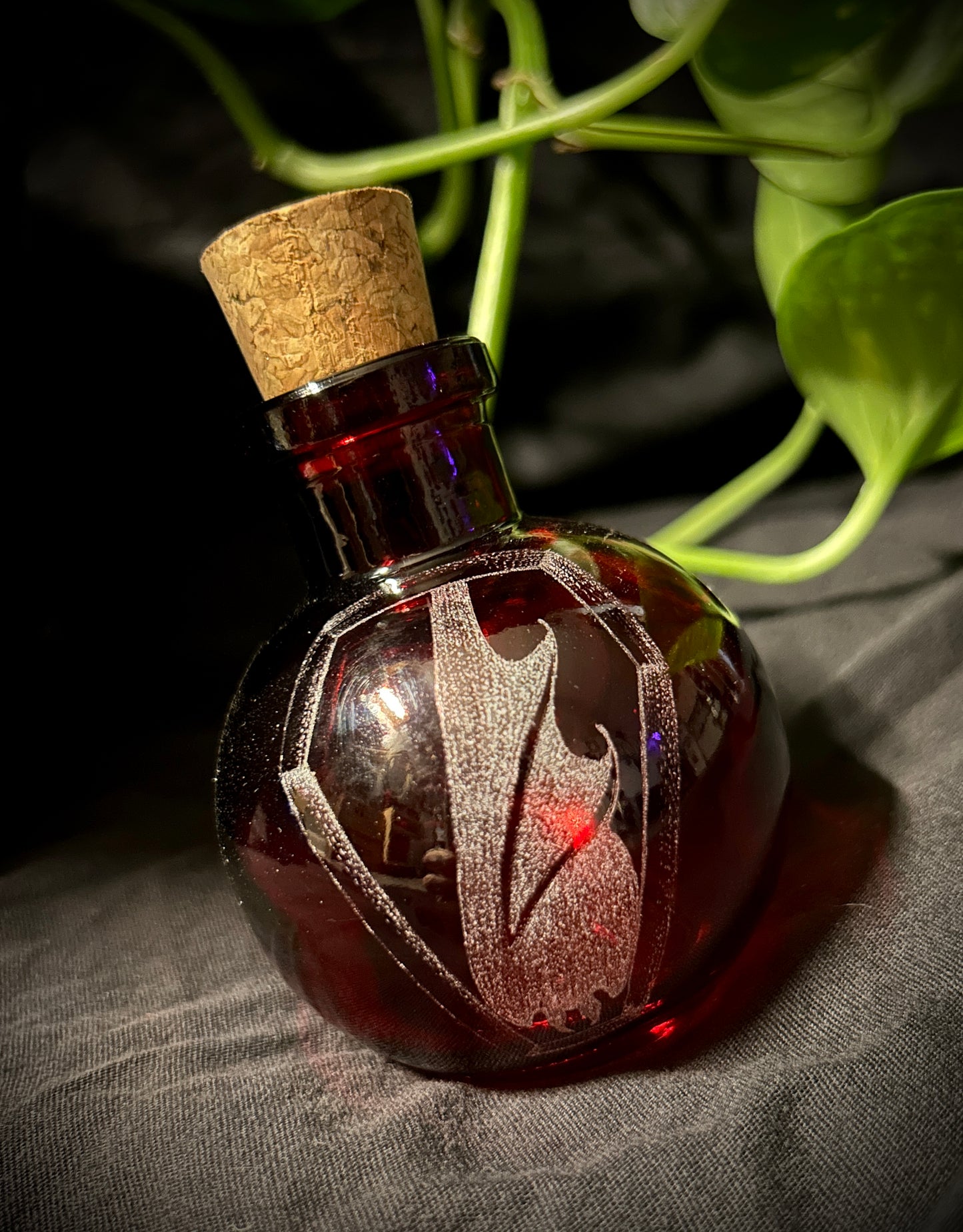 Vampire Bat Hand-Etched Bottle