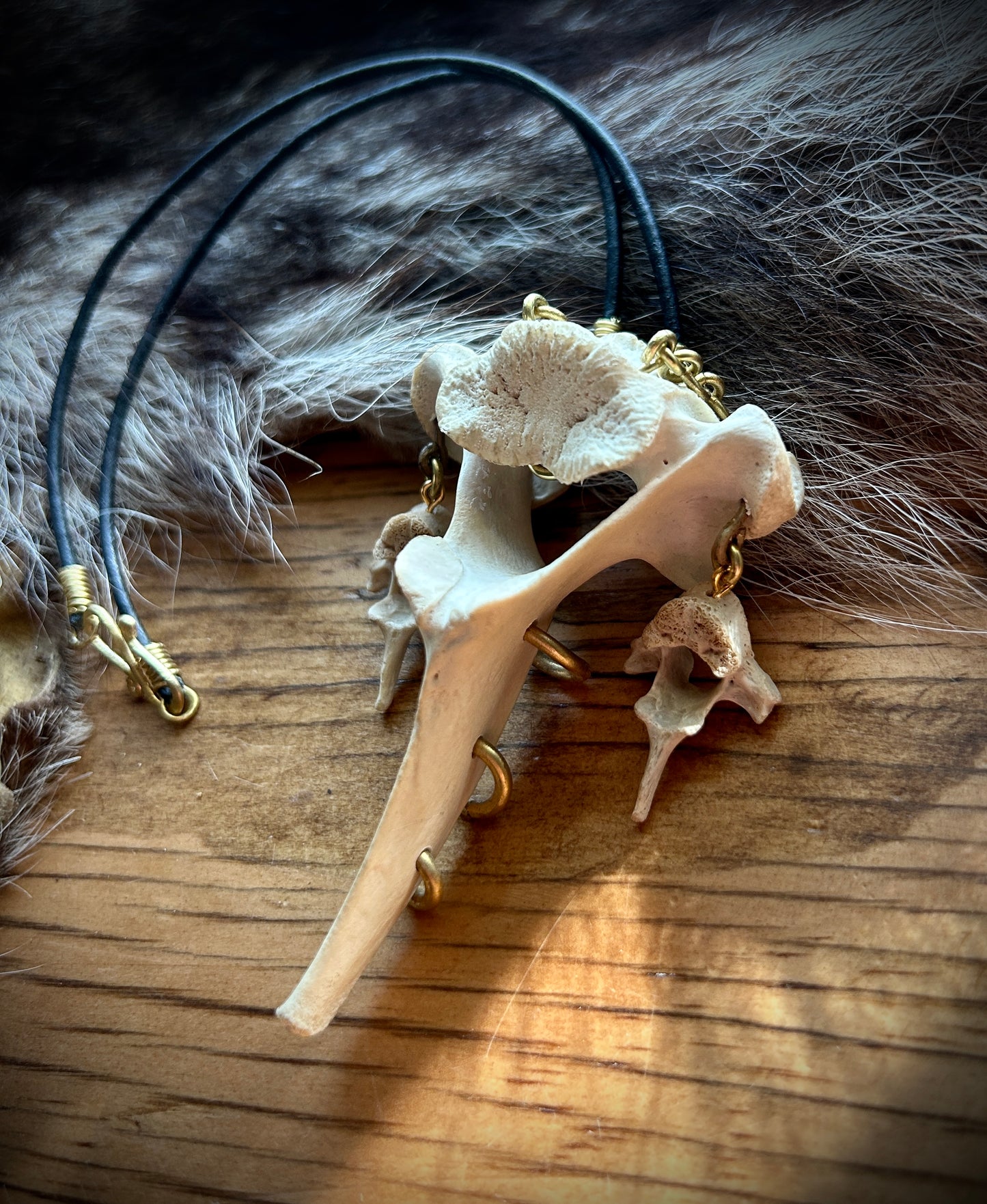 Deer and Fox vertebrae pierced necklace