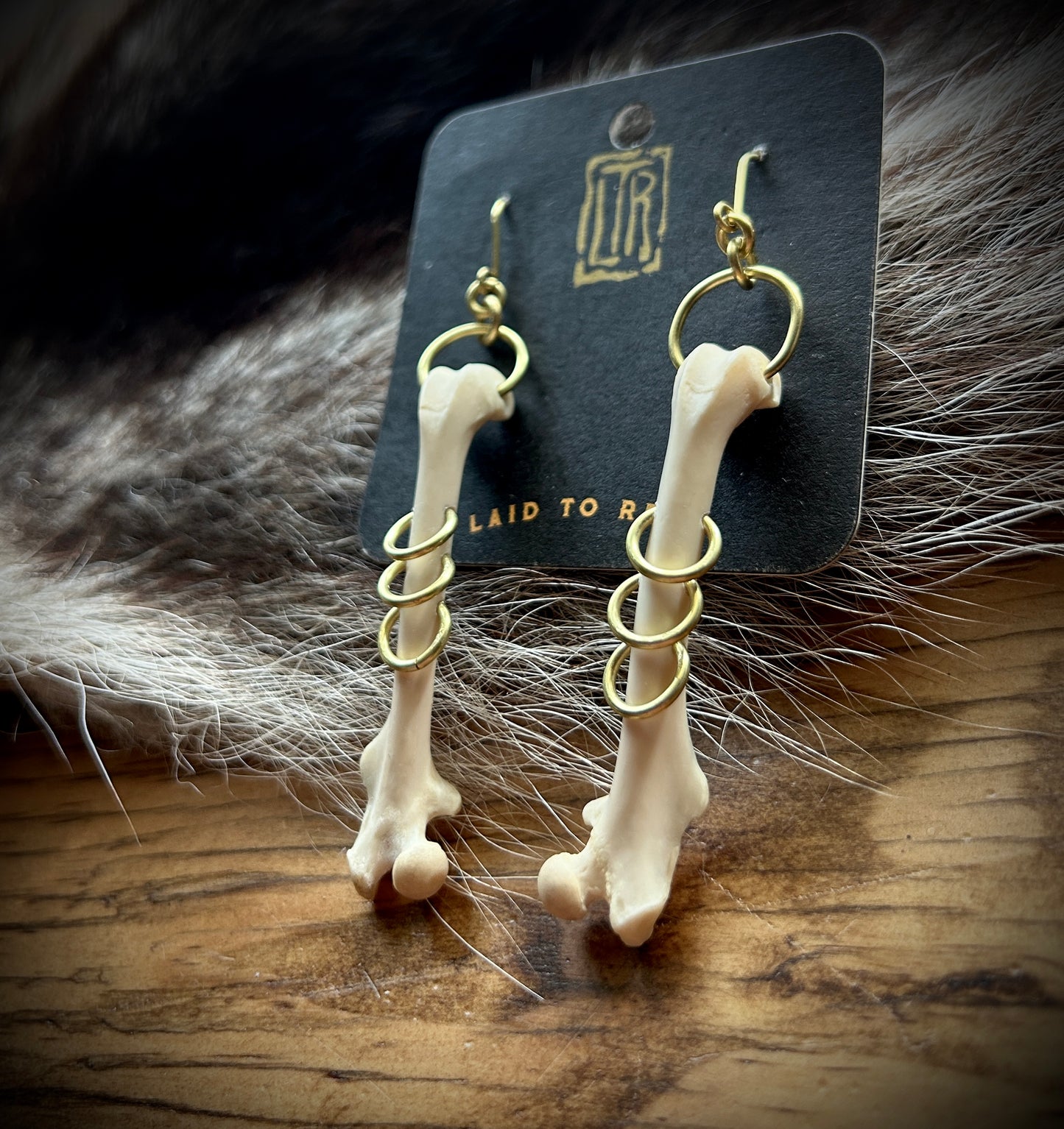 Squirrel Femur brass pierced earrings