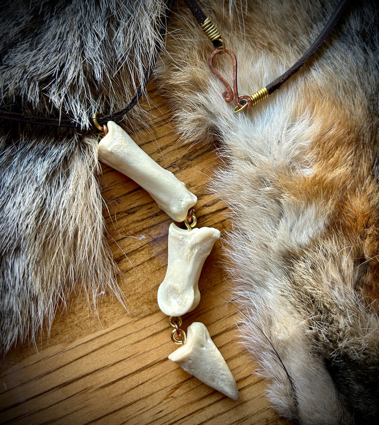 Deer Toe bones - handmade leather and brass necklace