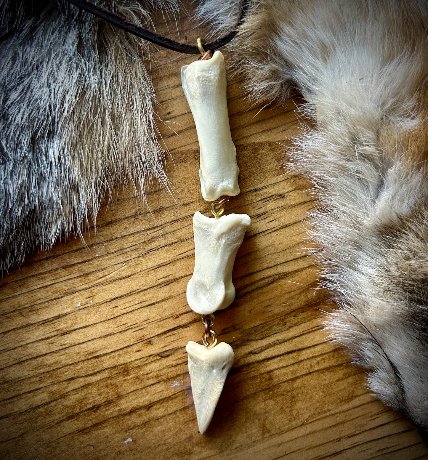 Deer Toe bones - handmade leather and brass necklace