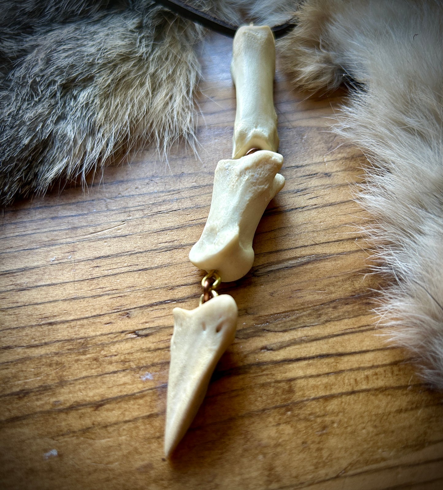 Deer Toe bones - handmade leather and brass necklace