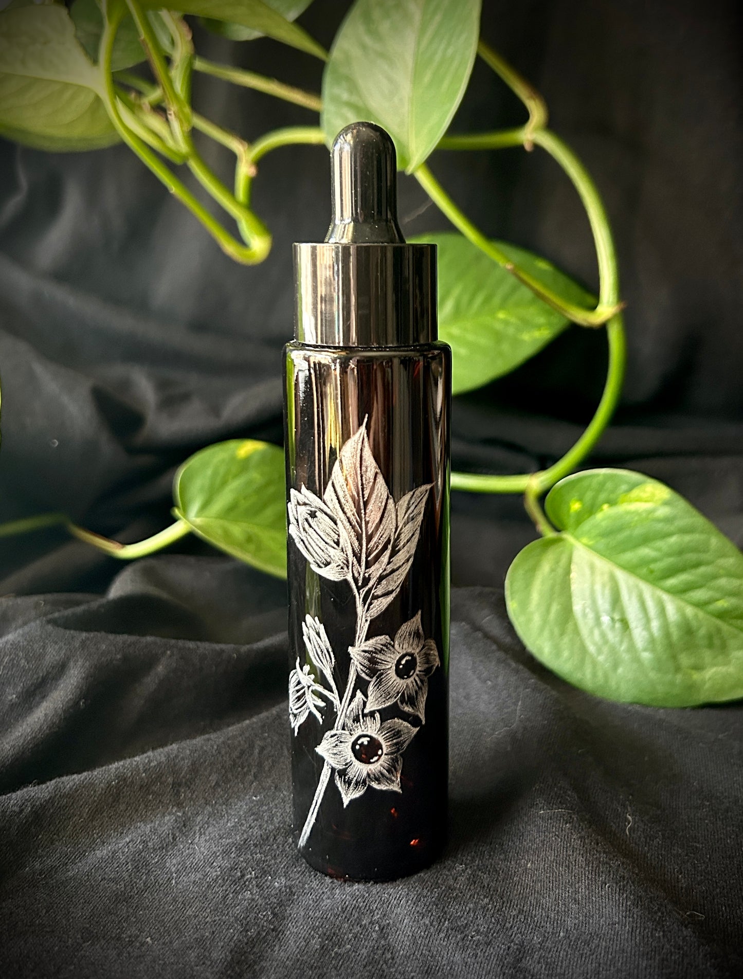 Belladonna hand-etched glass dropper bottle