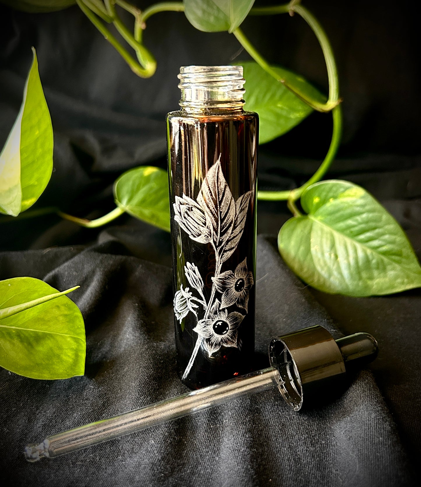 Belladonna hand-etched glass dropper bottle